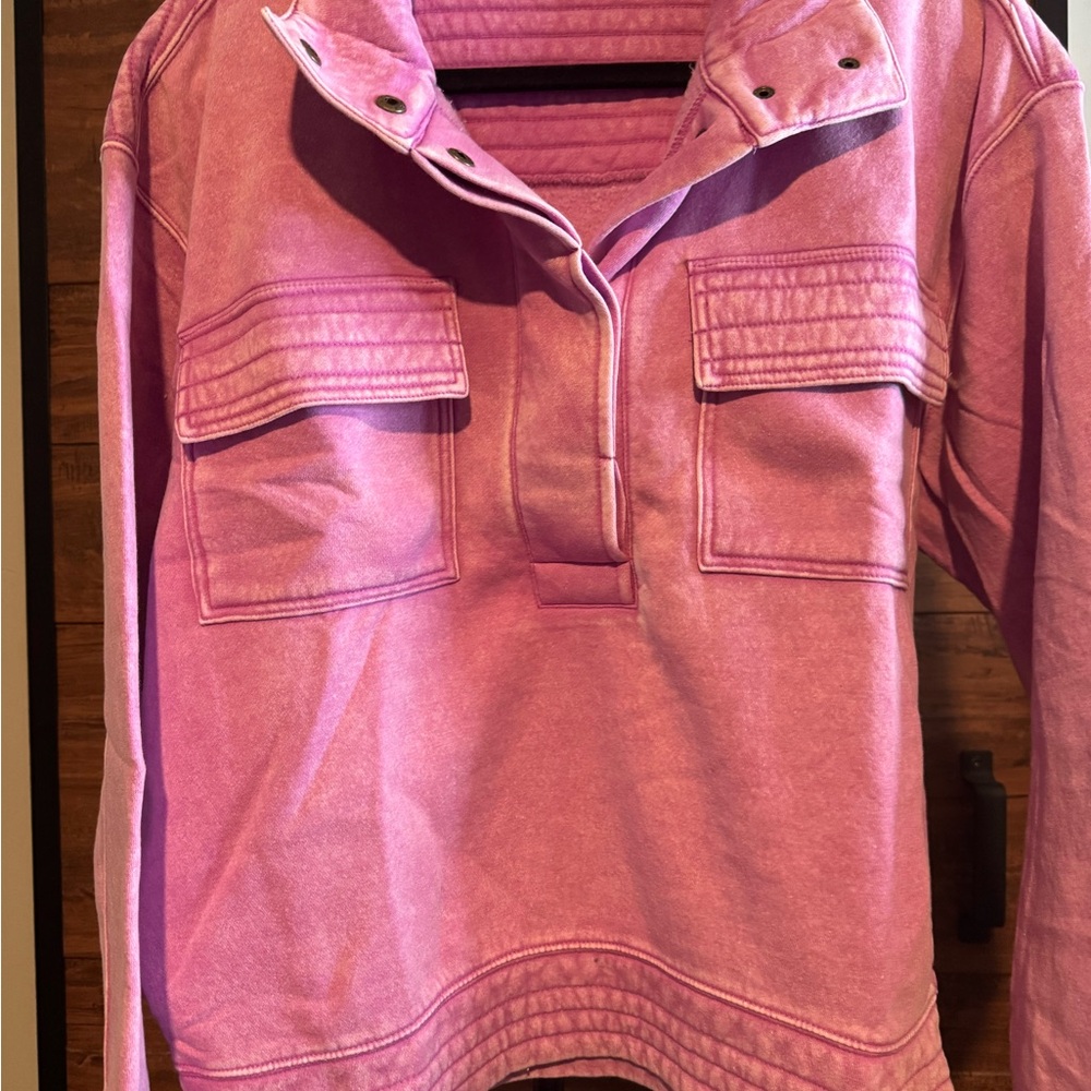 Zenana Outfitters Mineral Washed Pink Pullover - Picture 4 of 8